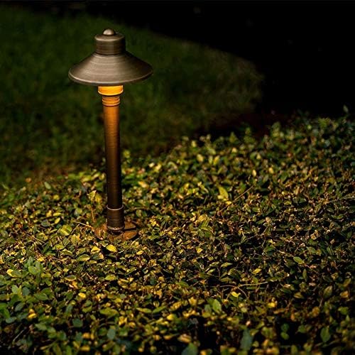 VOLT Flat Hat 12V Brass Mini Path Light (5" Shade, 15" Tall) with 3W 2700K Warm White G4 LED Bulb for Low Voltage Landscape Lighting on Outdoor Pathway, Walkway, Garden, Driveway or Patio