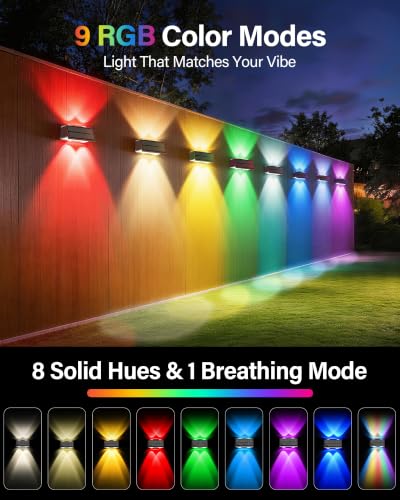 Solar Fence Lights Outdoor, 2 Pack Fence Solar Lights Waterproof