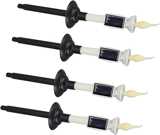 ViaGasaFamido 4pcs Solar Pathway Lights Outdoor Landscape Lights Tapered Candles Flickering Warm Yellow Light for Garden Yard with Bracket