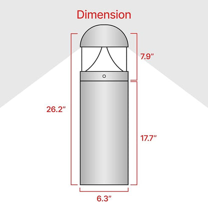 LightingLabs Led Bollard Landscape Lighting 10 Watts 26 Inch 3CCT 3000/4000/5000K 120-277V Outdoor Pathway Light Wired Ideal for Garden, Commercial Driveway Rated IP65 ETL Listed Circular Dome Clear
