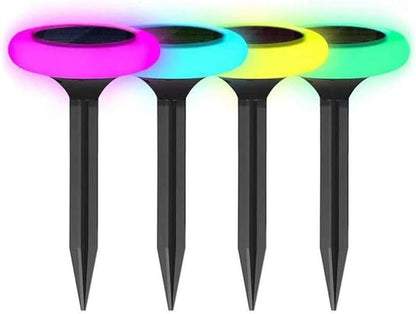 TEHAUX 4pcs RGB Colorful Solar Ground Plug Lights 8 Modes Outdoor Garden Solar Pathway Landscape Lights for Yard and Driveway Weather Resistant Lawn Lighting