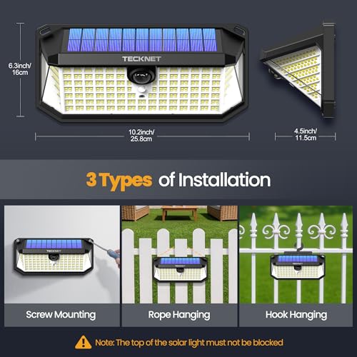 TECKNET 546 LED Motion Sensor Outdoor Lights with Remote Control Hook 4Pack