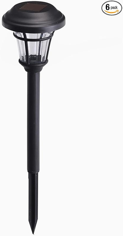 6-Pack Solar Path Lights, Matte Black, Durable Plastic, Amorphous Solar Panel, Warm White LED, Auto On/Off, Tool-Free Installation, IP45 Waterproof Outdoor Landscape Lights [W58340]