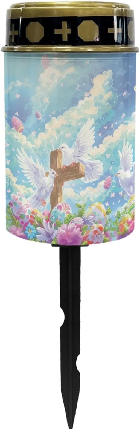 Outdoor Solar Garden Stake Lights,Easter Eggs Cross Peace Dove LED Warm White Lantern Solar Pathway Lights Landscape Lighting for Yard Patio Solar Walkway Lights for Outside Stoplight