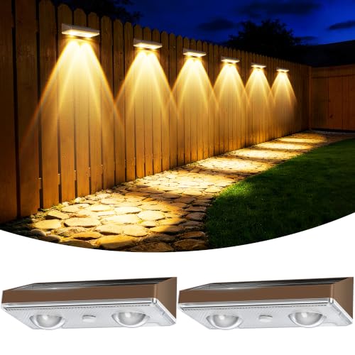 Solar Fence Lights Outdoor, 2 Pack Fence Lights Solar Powered