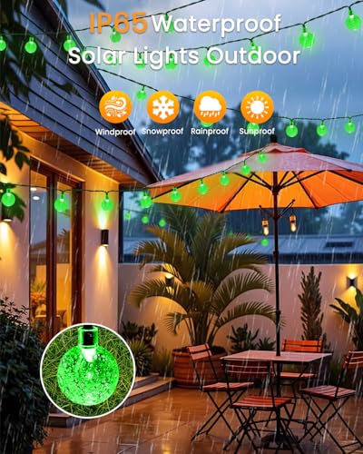 2 Pack 64FT 100 LED Crystal Globe Solar Christmas Lights, Green
