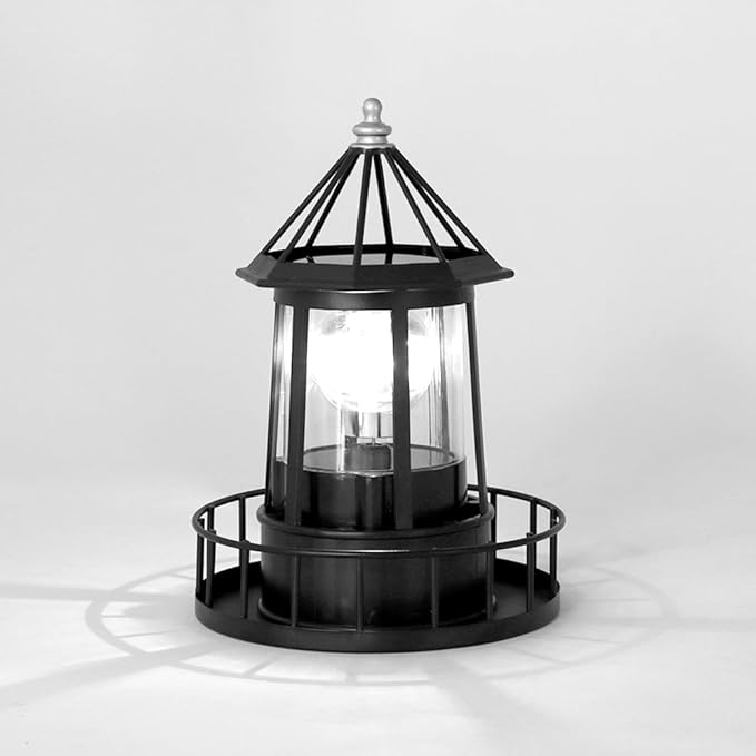 Solar Lighthouse Rotating Light - 360 Degree Rotating Lighthouse Lamp,IP65 Waterproof Solar Lighthouse Towers Statue Lights for Patio Fence Garden Courtyards,Lawns Decor (Black)