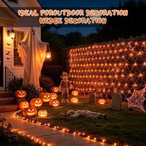 JMEXSUSS 200 LED Orange Net Lights for Halloween, Plug in, 9.8ft x 6.6ft