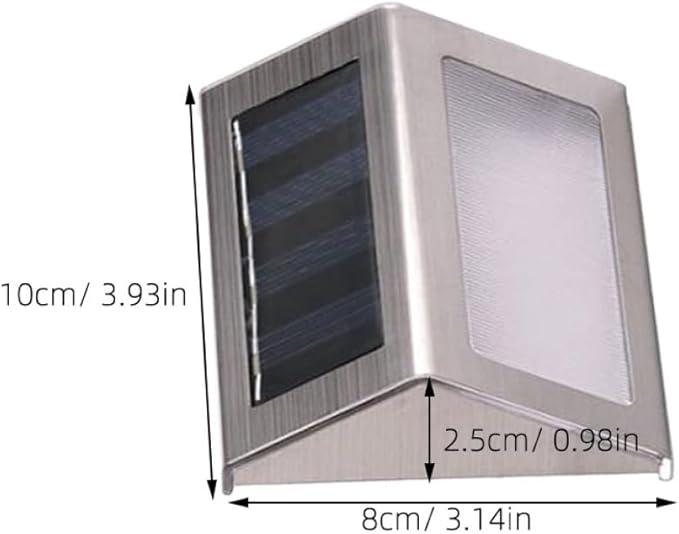 2pcs Solar Powered 3-LED Stair Lights Outdoor Waterproof Stainless Steel Wall Lamp for Fence Patio Steps, White Light, Solar LED Step Lighting for Garden Pathway