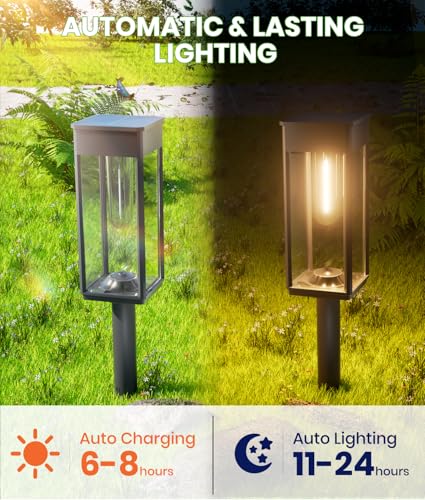 BITPOTT Solar Pathway Lights Outdoor, 2 Pack, 3 Heights, Warm White, IP65