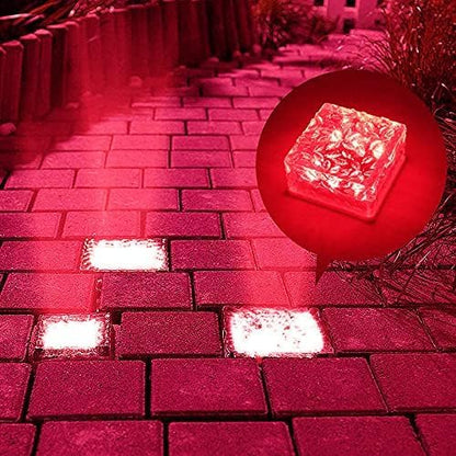 Solar Ice Glass Light,2 Packs Solar Powered Garden Lights, Waterproof IP68 Outdoor Table & Path Lights, Decorative Ice Cube for Yard (red)