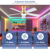 Surtime 46" Ceiling Fans with RGB Lights - Flush Mount Ceiling Fan Light with LED 3CCT Dimmable, Modern Low Profile Gold Ceiling Fan with Reversible White Blades