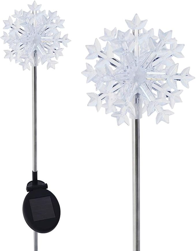 Sparkling Large 5.5" Wide Starburst Snowflake Star Solar Lights (Set of 2)