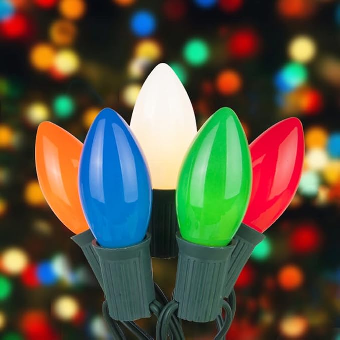 Multicolor Christmas Lights 25Ft C9 Vintage Christmas String Lights with 26 Colorhul Ceramic Bulbs (1 Spare) | Lumora