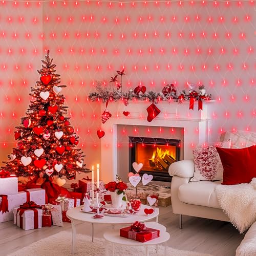 JMEXSUSS Red Christmas Net Lights Outdoor, 360 LED, 12ft x 5ft, Plug in