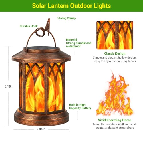 KOOPER 6 Pack Solar Lantern Outdoor Lights, Upgraded Flickering Flame Solar Lanterns Outdoor Waterproof, Auto ON/Off Lanterns Decorative Outdoor, Hanging Lantern for Yard Patio Garden Decor (Copper)