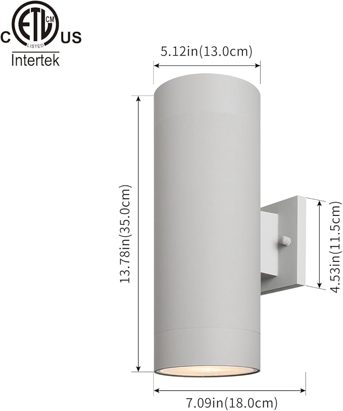 mirrea 14" Modern Outdoor Porch Light Patio Light in 2 Lights with Aluminum Cylinder and Tempered Glass Cover | Lumora