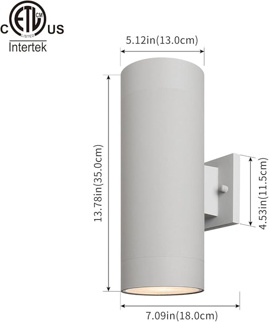 mirrea 14" Modern Outdoor Porch Light Patio Light in 2 Lights with Aluminum Cylinder and Tempered Glass Cover Waterproof Wall Sconce 2 Pack (Matte Gray)