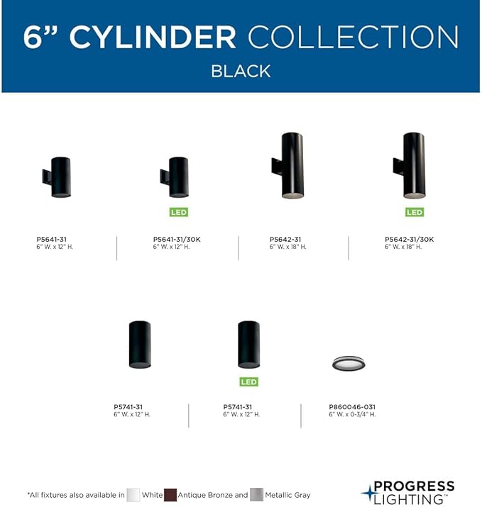 Progress Lighting 6-in Cylinder Outdoor Ceiling Light, 1-Light Modern Flush Mount, Interior and Exterior, Home or | Lumora