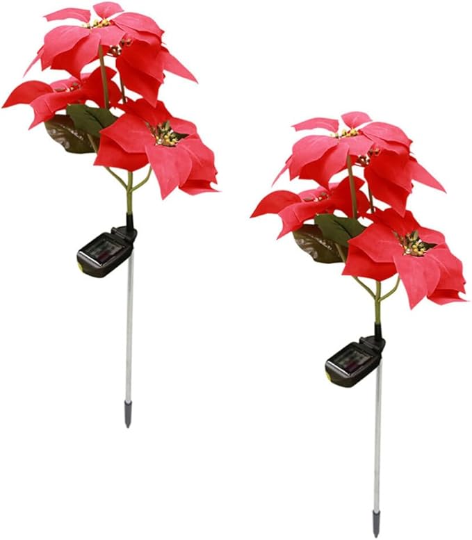 Mobestech 2Pcs Christmas Garden Solar Lights Outdoor Solar Poinsettia Yard Stake Floor Ground Insert Light Holiday | Lumora