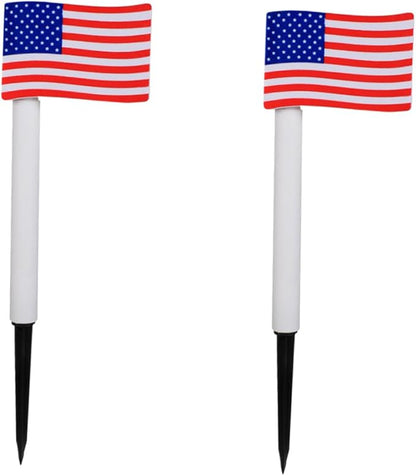CHILDWEET Solar LED American Flag Garden Lights, 2pcs Outdoor Solar Pathway Lamps Ground Stakes for Lawn and Patio Decoration Random Color