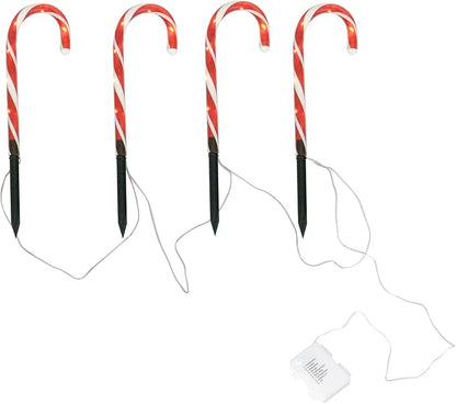 Christmas Candy Cane Pathway Markers Battery Operated LED Decoration Lights for Indoor Outdoor Pathway Garden Patio Yard, 1 Set /4Pcs