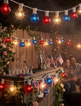 4th of July Decorations String Lights, 25Ft Outdoor Patio String Lights with 27 G40 Red White and Blue Light Bulbs(2 Spare), Independence Day Lights for Patriotic Party Garden Festival Decor- White