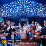 99ft Blue and White Christmas Lights, 1216 LED Icicle Lights for Outside House Clear Wire Twinkle Light with 8 Modes Timer Waterproof for Window Party Tree Holiday Patio Yard Home Decor