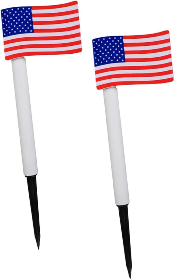 Solar Garden Path Lights 2pcs American Flag LED Solar Lawn Lamps Outdoor Landscape Lighting for Independence Day Decoration Random Color