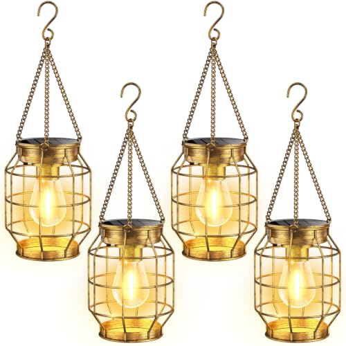 KOOPER Solar Lanterns Outdoor Waterproof, Metal Hanging Solar Lights 4 Pack