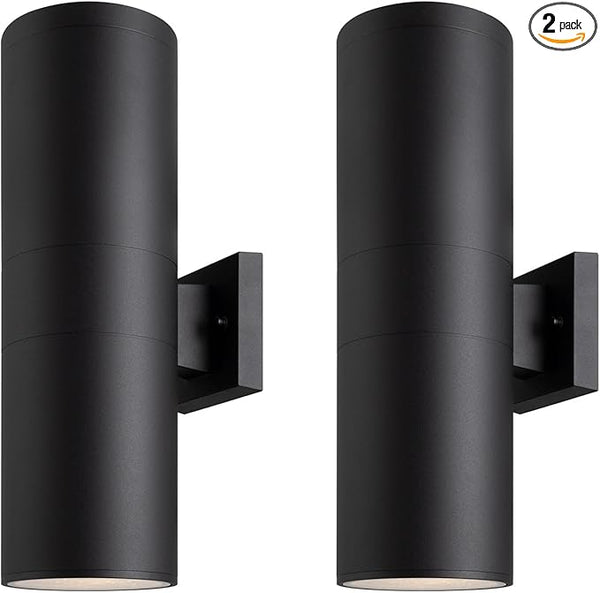 mirrea 18" Modern Outdoor Porch Light Patio Light in 2 Lights with Aluminum Cylinder and Tempered Glass Cover | Lumora