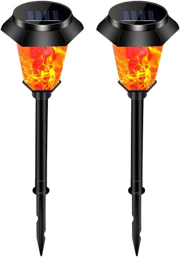 Ulalaza 2Pcs Solar Outdoor Lights 12 LED Flickering Flames Torch Light Waterproof Landscape Ligh Auto On/Off Path Lights