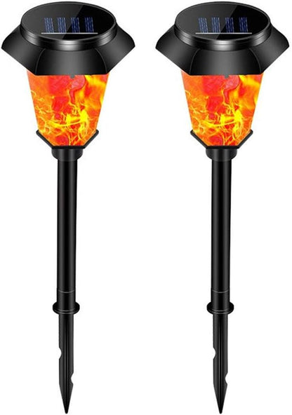 Ulalaza 2Pcs Solar Outdoor Lights 12 LED Flickering Flames Torch Light Waterproof Landscape Ligh Auto On/Off Path Lights
