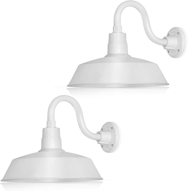 14in. White Outdoor Gooseneck Barn Light Fixture With 10in. Long Extension Arm - Wall Sconce Farmhouse, Antique | Lumora