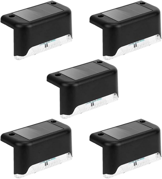 Solar Garden Fence Lights 5pcs Waterproof LED Deck Stair Step Lights for Outdoor Patio Yard Pathway Black Shell | Lumora