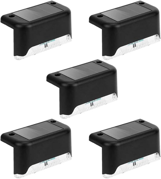 Solar Garden Fence Lights 5pcs Waterproof LED Deck Stair Step Lights for Outdoor Patio Yard Pathway Black Shell