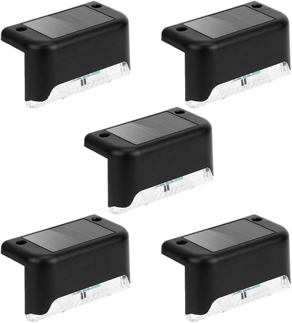 Solar Garden Fence Lights 5pcs Waterproof LED Deck Stair Step Lights for Outdoor Patio Yard Pathway Black Shell | Lumora