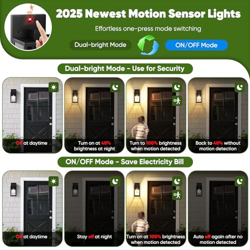 BesLowe 2-Pack 10.6” Upgraded Motion Sensor Outdoor Wall Lights, Black