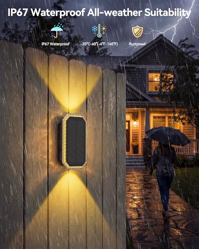 TECKNET Solar Fence Lights Outdoor, Up & Down Lighting, RGB, IP67, 8 Pack