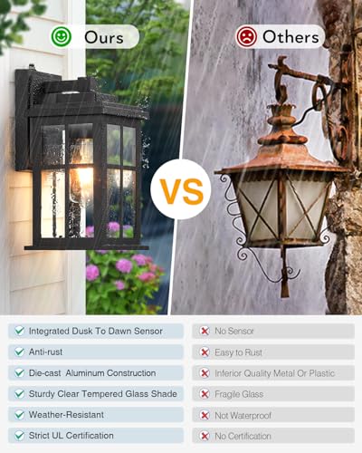Dusk to Dawn Outdoor Lights for House, 2 Pack Outdoor Light Fixture, Black Exterior Lighting Fixtures, Dusk to Dawn Outdoor Lighting for House, Porch, Garage, Doorway, Anti-Rust, Waterproof