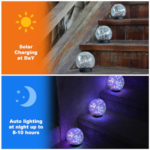 MLKNK Solar Globe Lights Outdoor Waterproof-Solar Balls-Solar Garden Lights-Orbs for Outside 4 Pack Cracked Glass Ball for Lawn Patio Yard Backyard Decorations