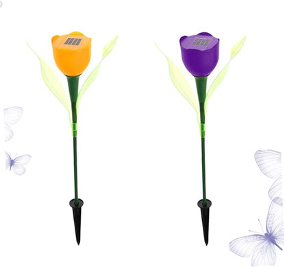 DOITOOL 4pcs Solar Led Tulip Garden Lights Outdoor Pathway Lights for Driveway and Landscape Energy Saving Solar Purple