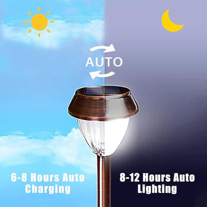 Vintage Solar Lights Outdoor, Glass & Metal Solar Pathway Lights 4 Pack, IP65 Waterproof, Cool White Garden Lights for Walkway, Yard, Patio, Driveway