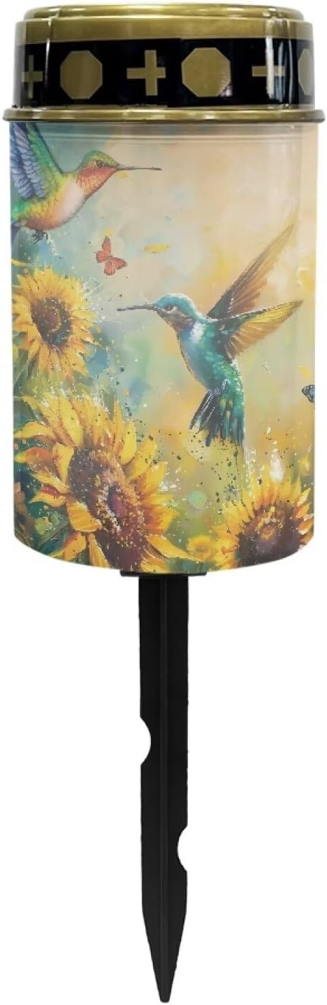 Hummingbird Sunflower Outdoor Garden Solar Lights Waterproof Solar Powered Lights Multipurpose Memorial Cemetery Decorations Auto On/Off Landscape Lights Outside Gift for Loss of Loved One