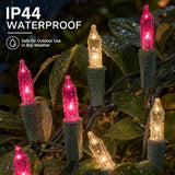 TW SHINE Christmas Mini String Lights, 20FT 100 Count Incandescent Mini Christmas Tree Lights, Waterproof Xmas String Lights for Outdoor Indoor Home Party Yard Decorations, Warm White and Pink