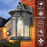 Darkaway Large Outdoor Porch Lights Wall Mount, 15inch Outdoor Light Fixtures Sconces Wall Lighting with Seeded Glass Exterior Lights for Patio Yard House Hallway Doorway Garage(Large, Black)