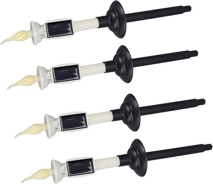 ViaGasaFamido 4pcs Solar Pathway Lights Outdoor Landscape Lights Tapered Candles Flickering Warm Yellow Light for Garden Yard with Bracket