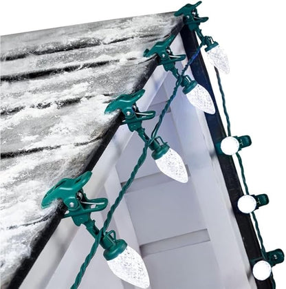 C9 LED Christmas Lights Outdoor with 100 Spring Clips, 65FT 100 LED C9 String Lights Waterproof Connectable for Roofline Patio House Yard Windows Xmas Tree Indoor Outdoor Christmas Decorations, White
