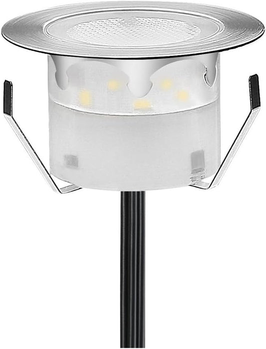 Led Deck Lights Outdoor Waterproof Low Voltage Stainless Steel 1W Outdoor Yard Garden Decoration Lamps Landscape Pathway Patio Step Stairs LED Cool White In-ground Lights(Silver Border,1 Pack)