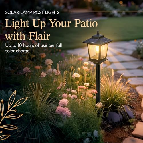 Solar Post Lights Outdoor, 2-Pack 63" Solar Lamp Posts Waterproof with 1 Replaceable Bulb, Warm White Dusk to Dawn Pole Lights for Garden, Patio, Pathway
